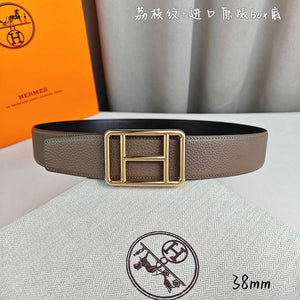 Hermes H066050CP2K H au Carre belt buckle & Reversible leather strap 38 mm H88008 - Gold / '--Please Select-- - View 1