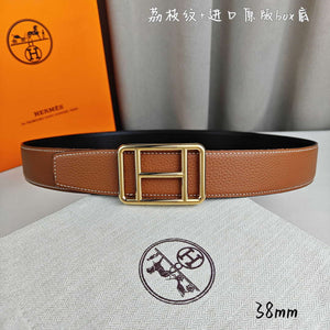 Hermes H066050CP2K H au Carre belt buckle & Reversible leather strap 38 mm H88009 - Gold / '--Please Select-- - View 1