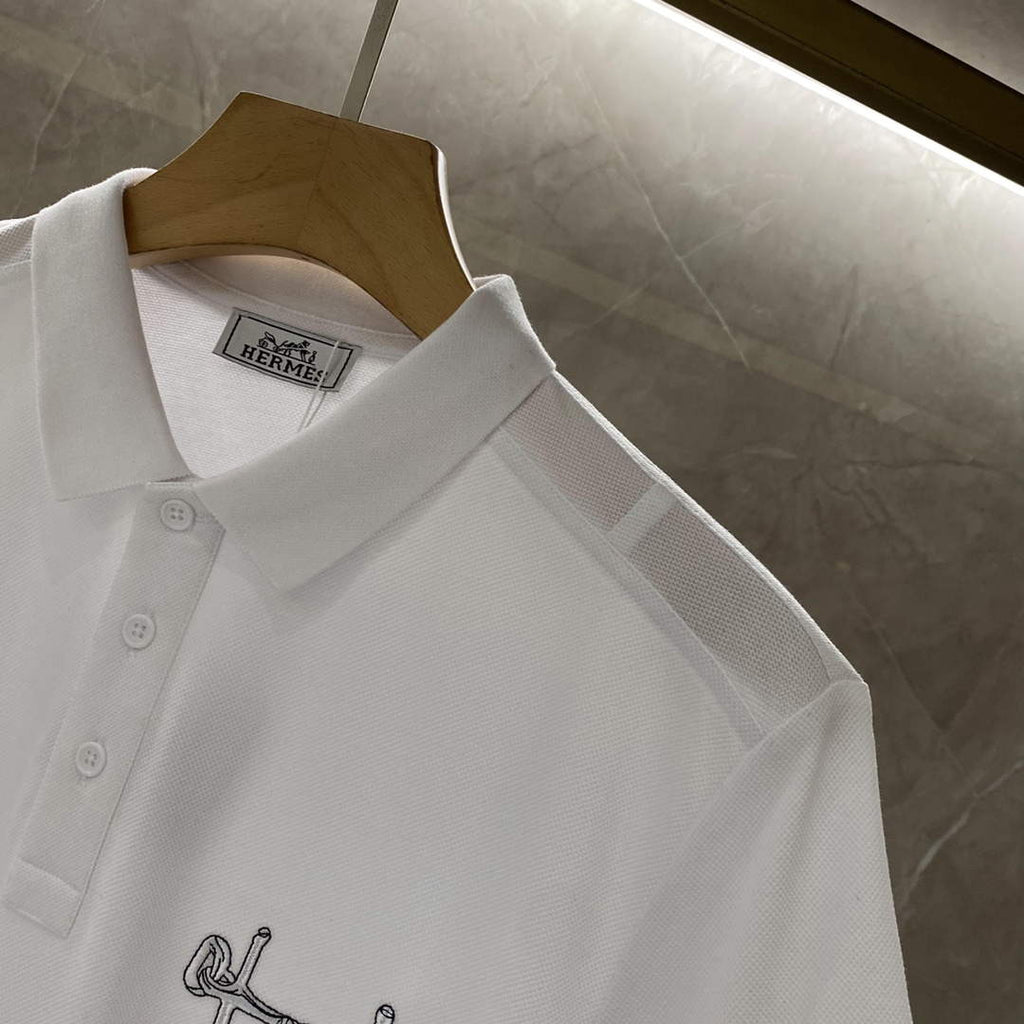 Hermes H072325 H Embroidered Buttoned Polo Shirt H55325