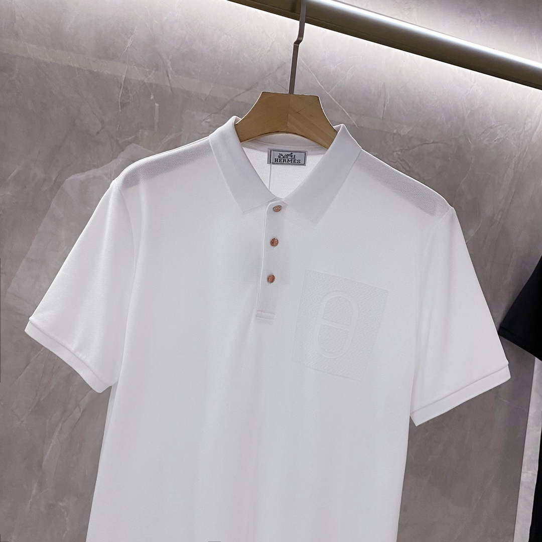 Hermes H072325 H Embroidered Buttoned Polo Shirt H55327 - M - View 3