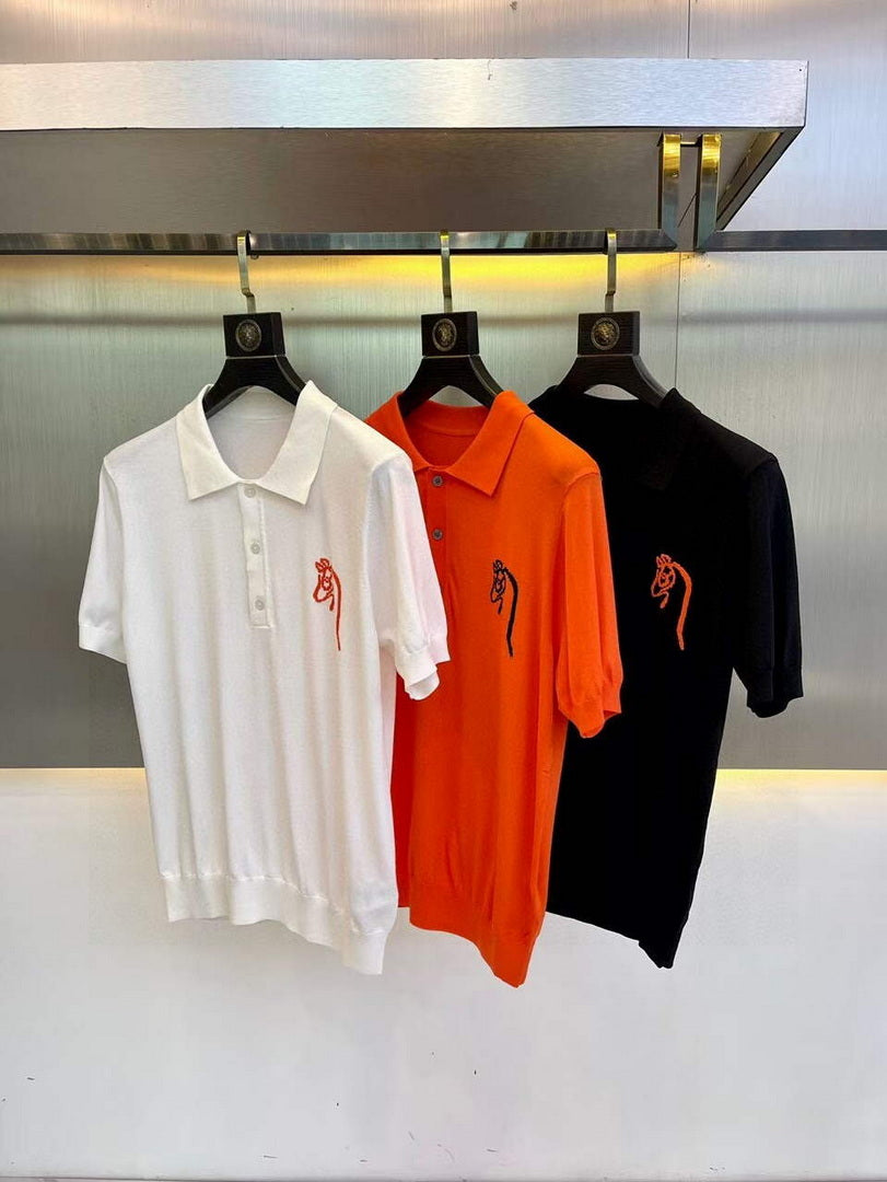 Hermes H072325 H Embroidered Buttoned Polo Shirt H55338