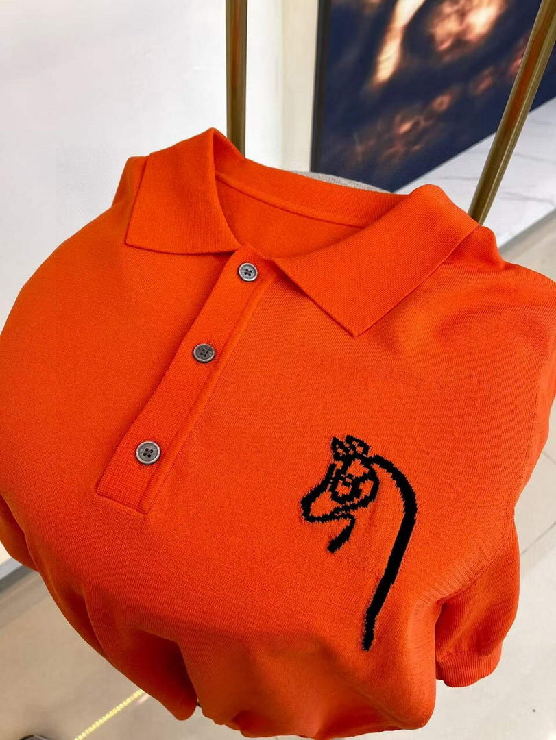 Hermes H072325 H Embroidered Buttoned Polo Shirt H55338