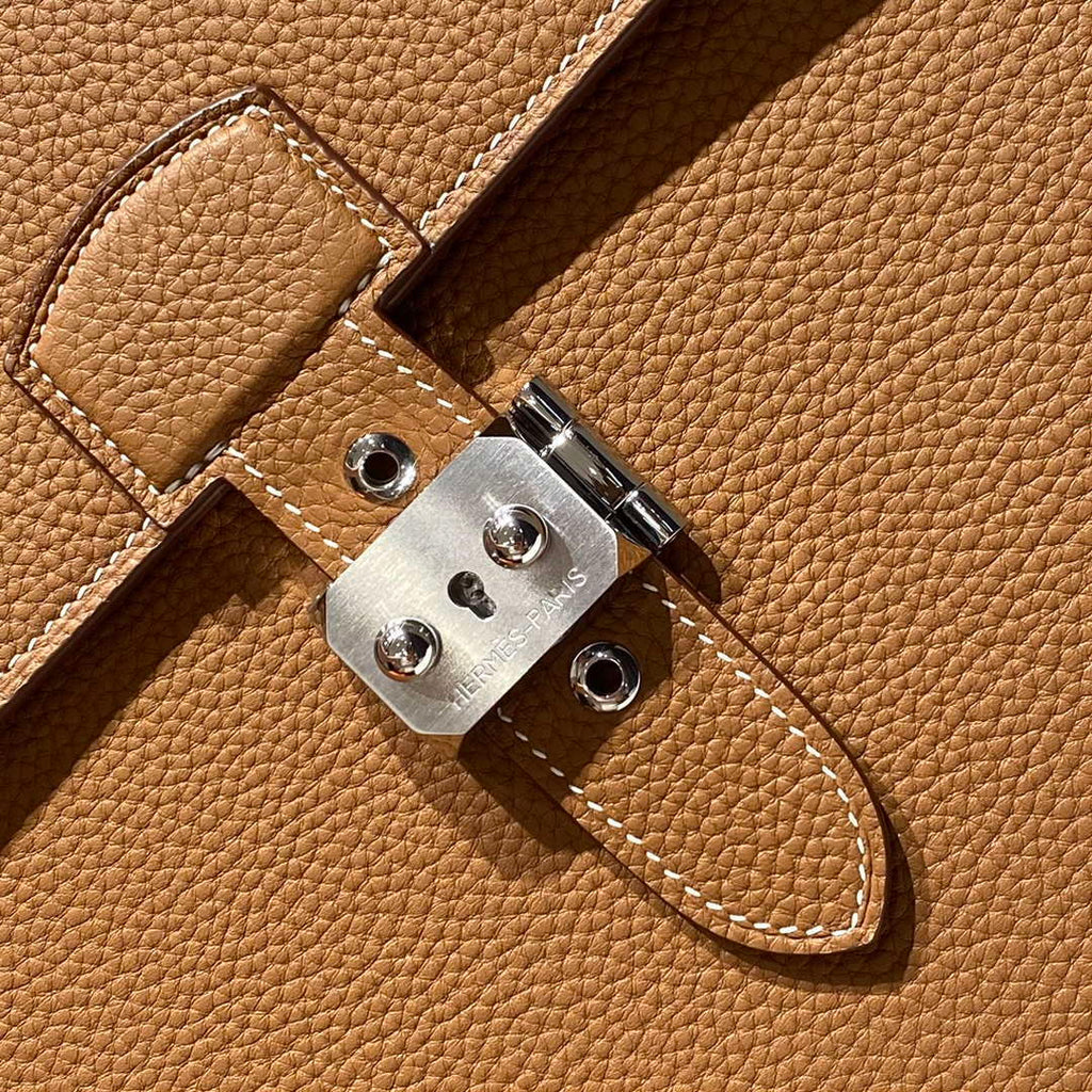 Hermes H074409CBH0 Men Sac a depeches light 1-37 briefcase Golden Brown
