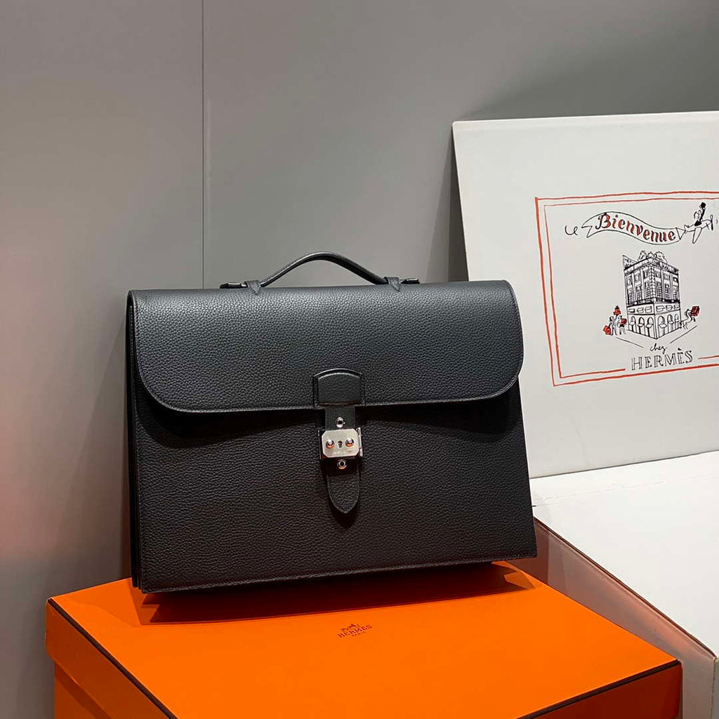 Hermes H074409CBH0 Men Sac a depeches light 1-37 briefcase Black