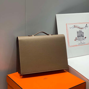 Hermes H074409CBH0 Men Sac a depeches light 1-37 briefcase Elephant Gray - Default Title - View 4