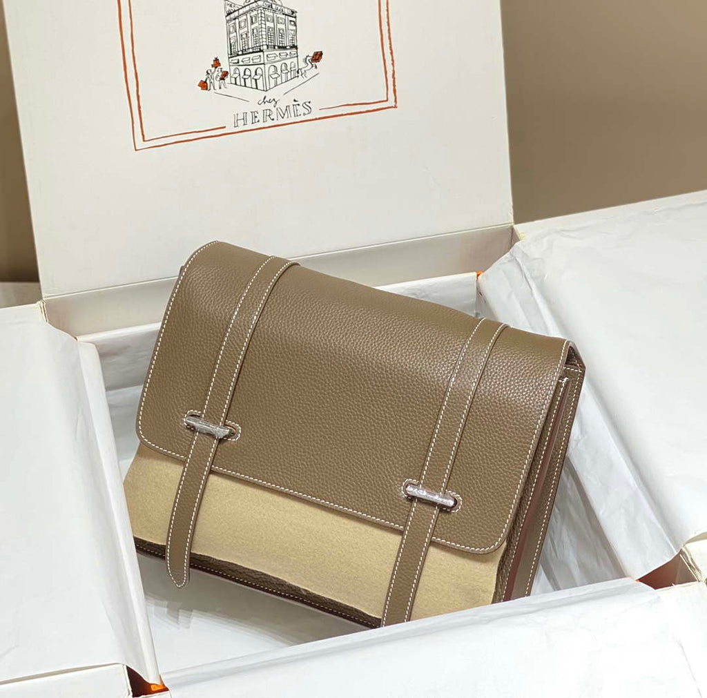 Hermes H074774CK37 Steve light messenger bag 34cm Elephant gray