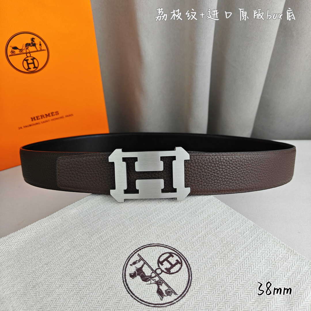 Hermes H077971CAVG085 H belt buckle & Reversible leather strap 38 mm H88021