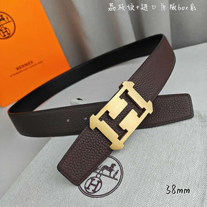 Hermes H077971CAVG085 H belt buckle & Reversible leather strap 38 mm H88021 - Gold / '--Please Select-- - View 3