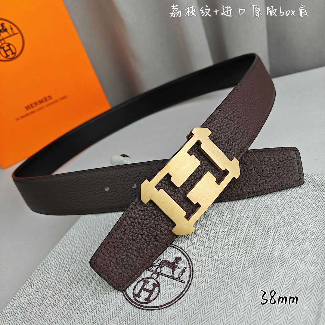 Hermes H077971CAVG085 H belt buckle & Reversible leather strap 38 mm H88021