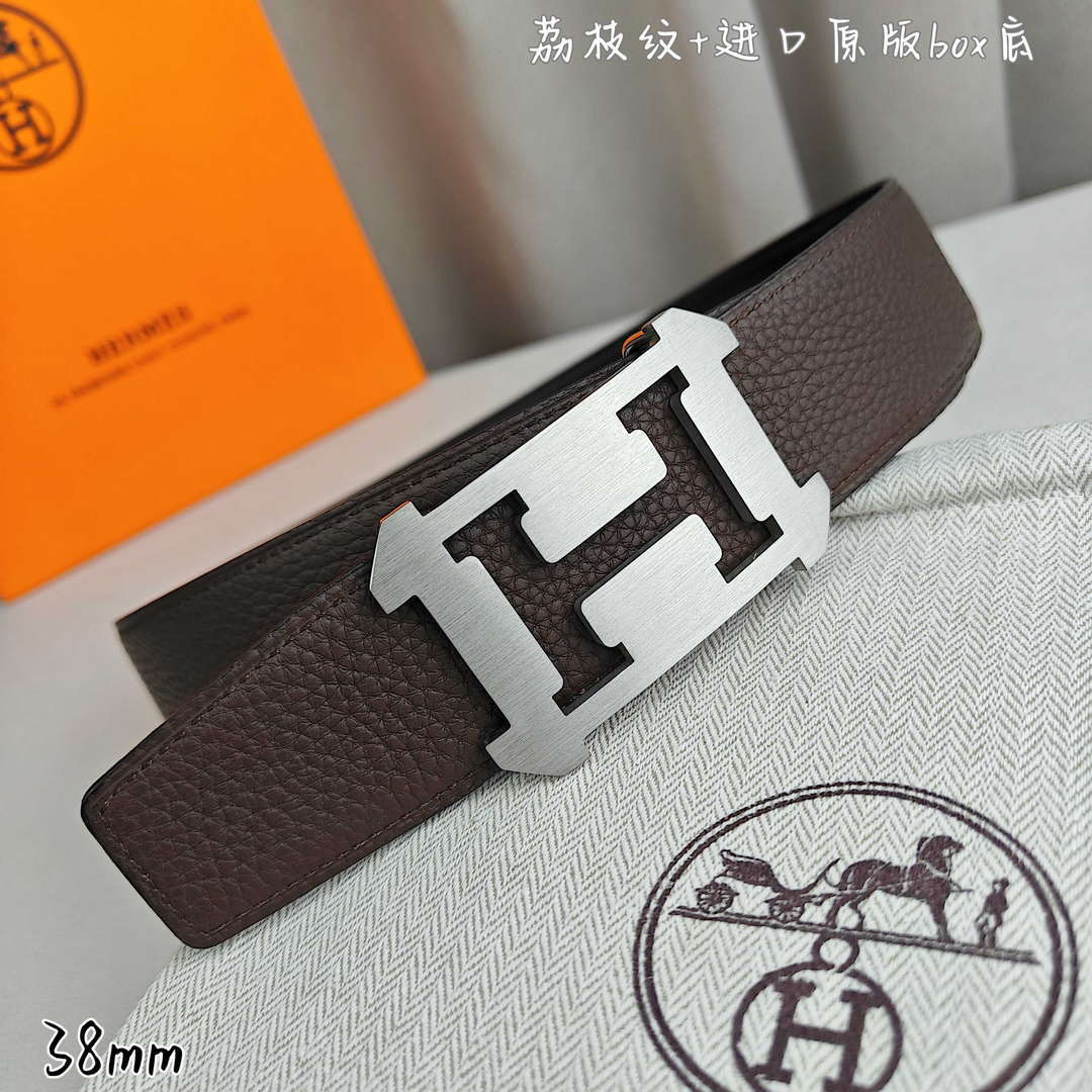 Hermes H077971CAVG085 H belt buckle & Reversible leather strap 38 mm H88021