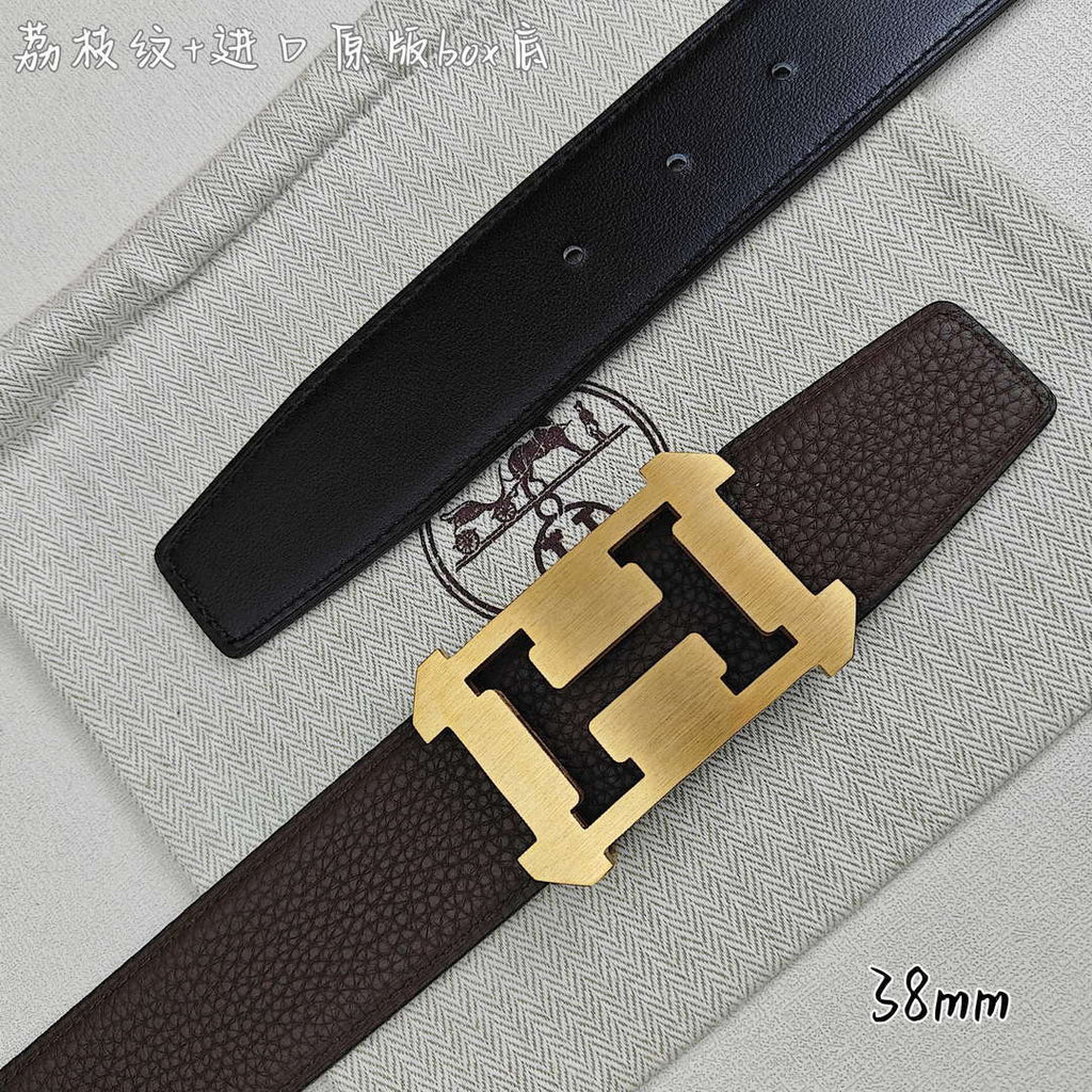 Hermes H077971CAVG085 H belt buckle & Reversible leather strap 38 mm H88021