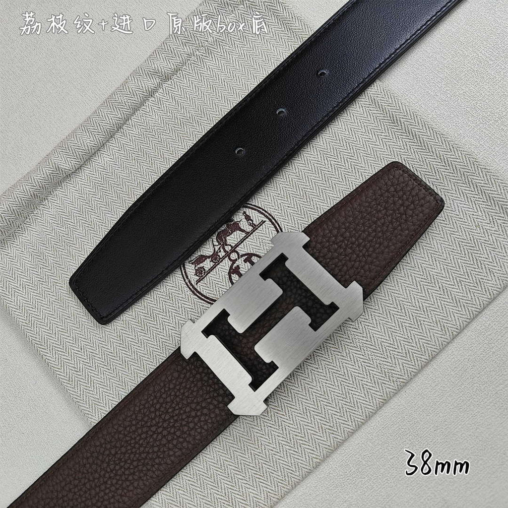 Hermes H077971CAVG085 H belt buckle & Reversible leather strap 38 mm H88021
