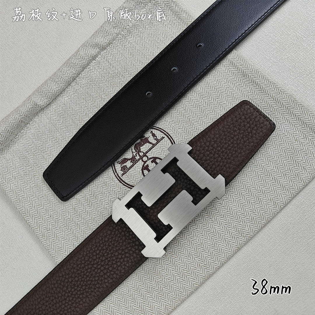 Hermes H077971CAVG085 H belt buckle & Reversible leather strap 38 mm H88021