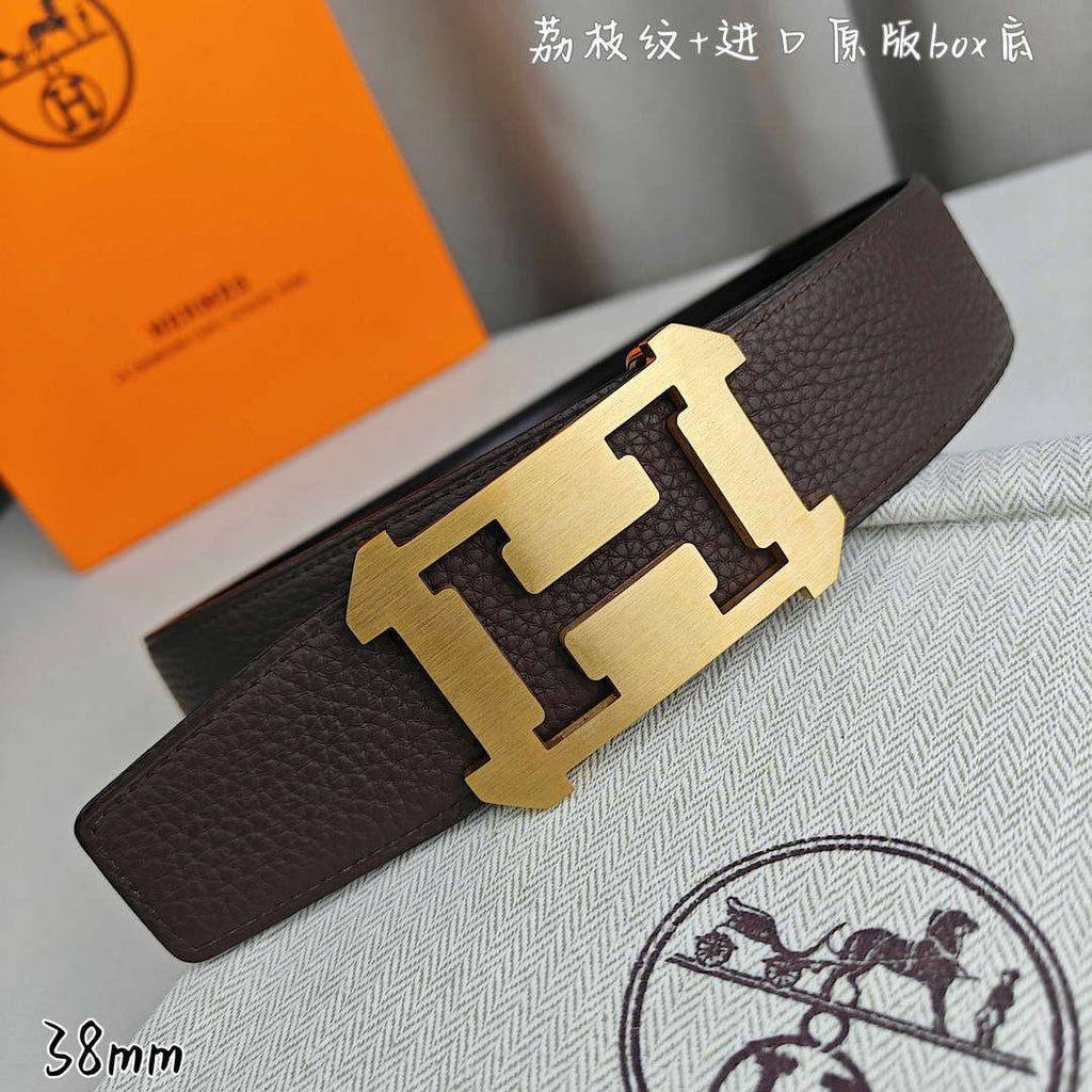 Hermes H077971CAVG085 H belt buckle & Reversible leather strap 38 mm H88021