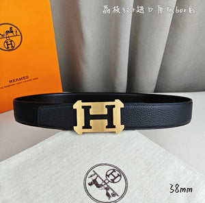 Hermes H077971CAVG085 H belt buckle & Reversible leather strap 38 mm H88022 - Gold / '--Please Select-- - View 1