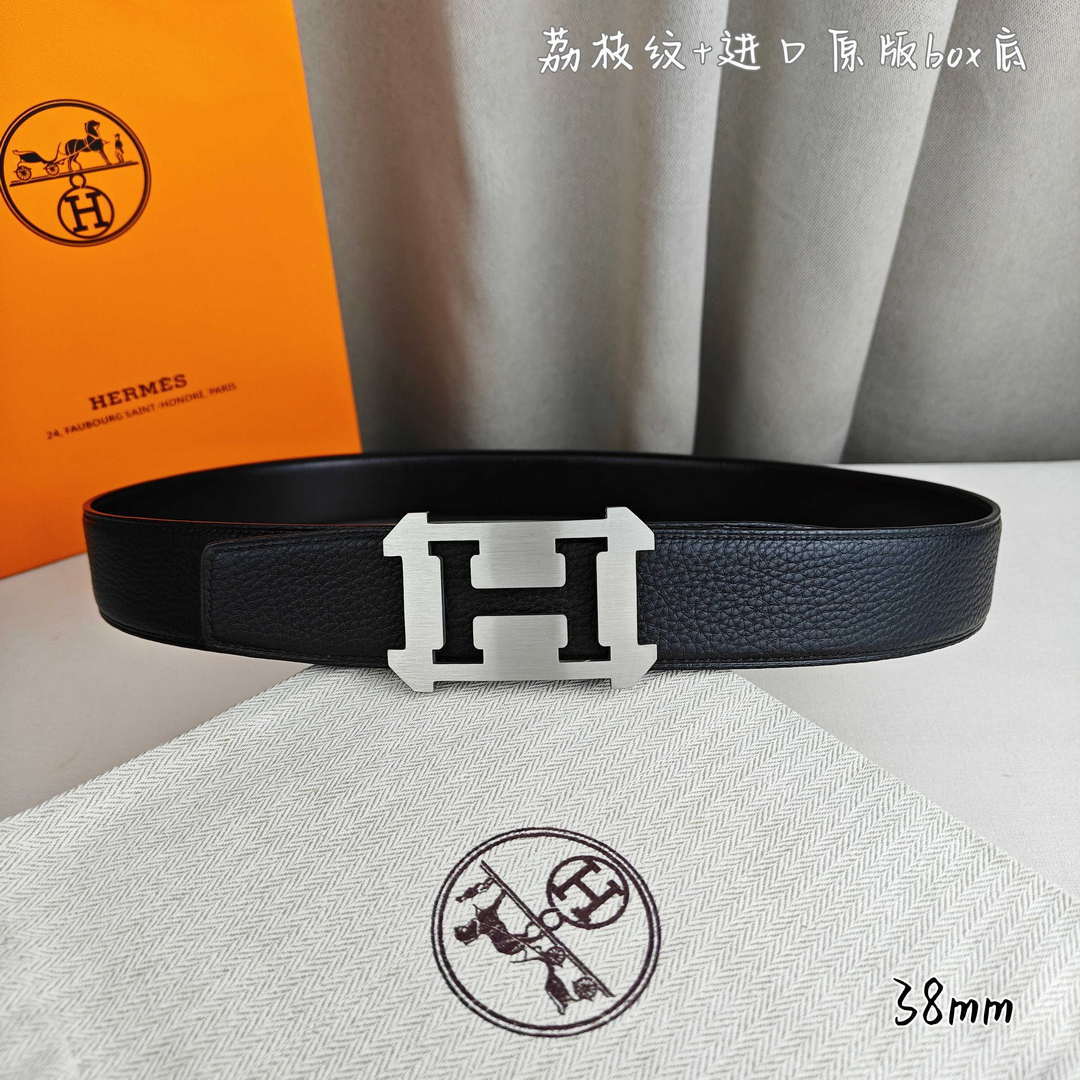Hermes H077971CAVG085 H belt buckle & Reversible leather strap 38 mm H88022