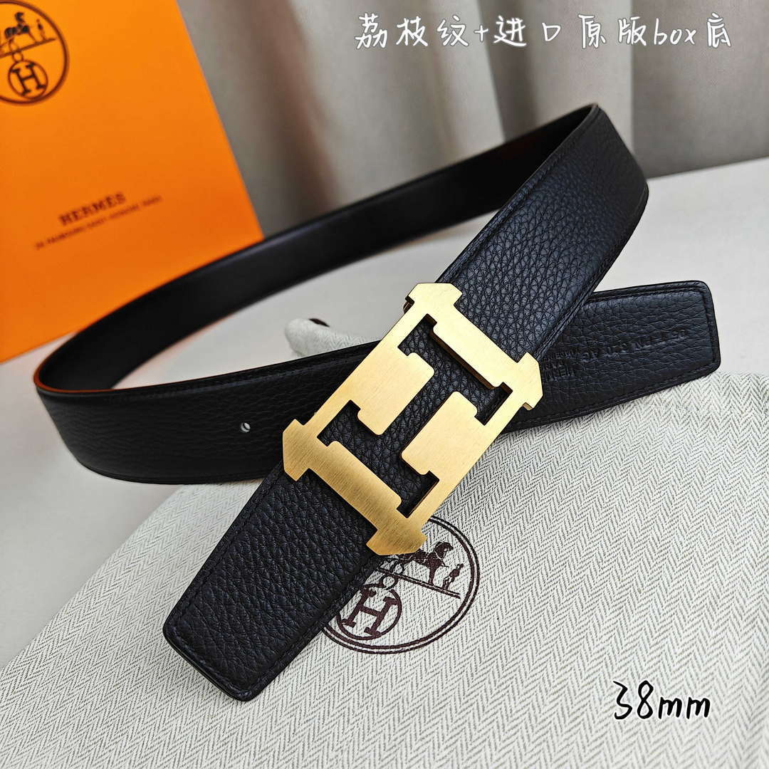 Hermes H077971CAVG085 H belt buckle & Reversible leather strap 38 mm H88022 - Gold / '--Please Select-- - View 3