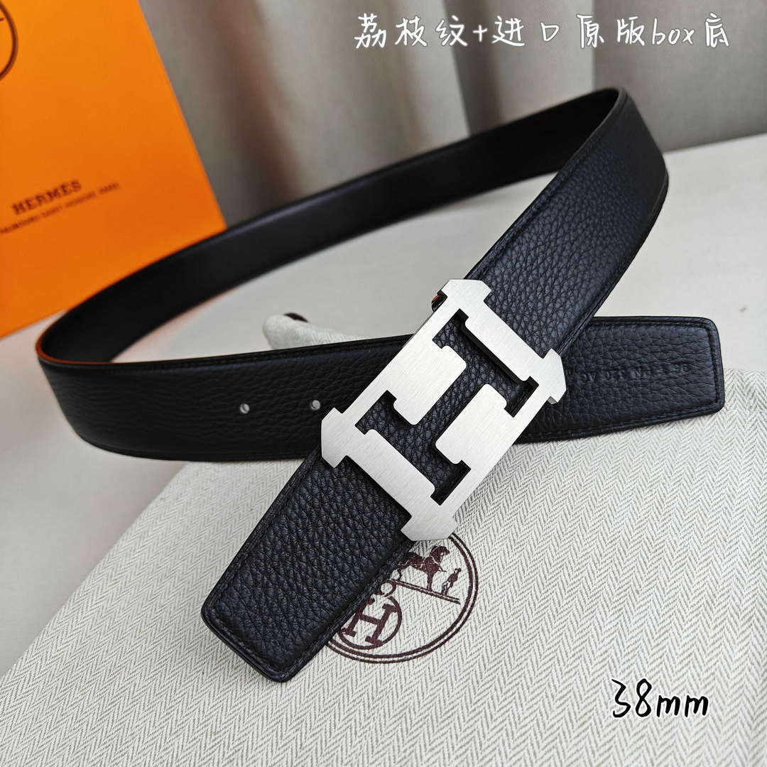 Hermes H077971CAVG085 H belt buckle & Reversible leather strap 38 mm H88022