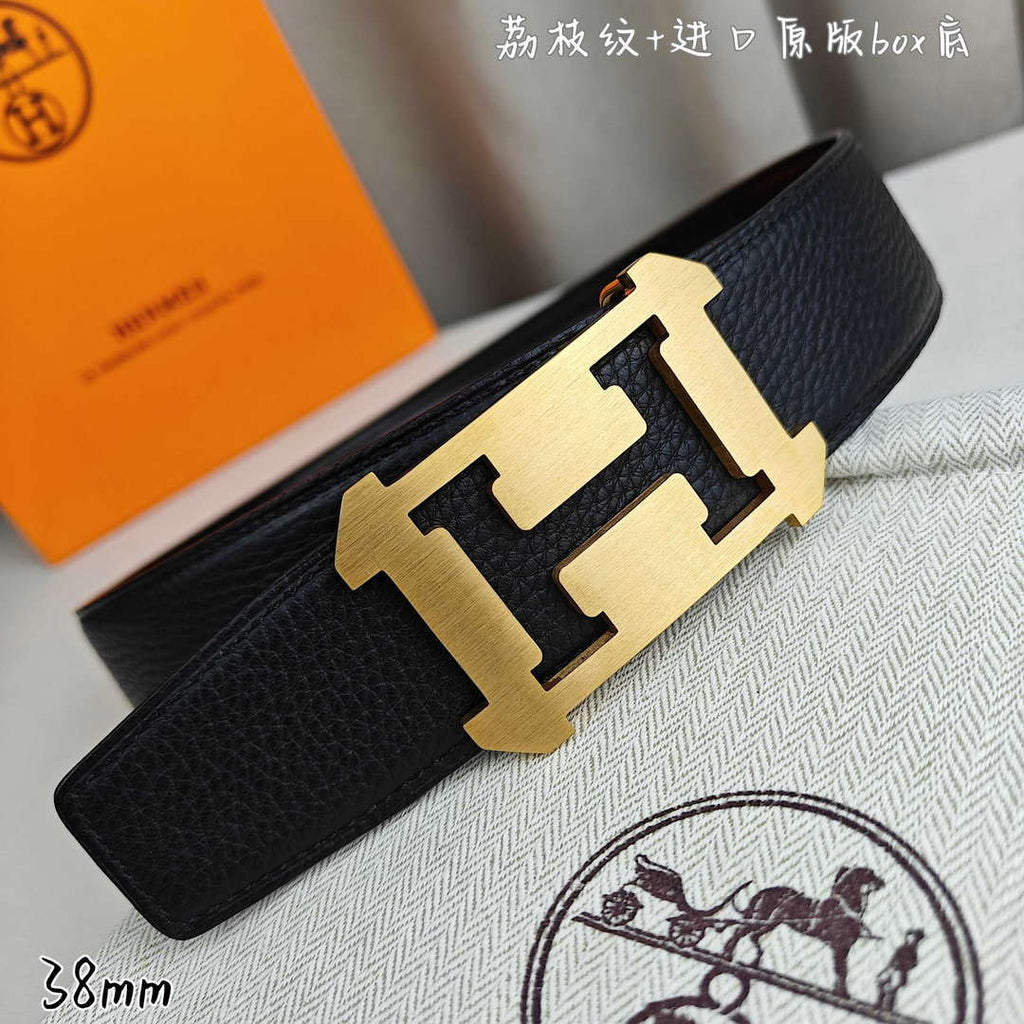 Hermes H077971CAVG085 H belt buckle & Reversible leather strap 38 mm H88022
