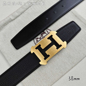 Hermes H077971CAVG085 H belt buckle & Reversible leather strap 38 mm H88022 - Gold / '--Please Select-- - View 7