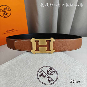 Hermes H077971CAVG085 H belt buckle & Reversible leather strap 38 mm H88023 - Gold / '--Please Select-- - View 1