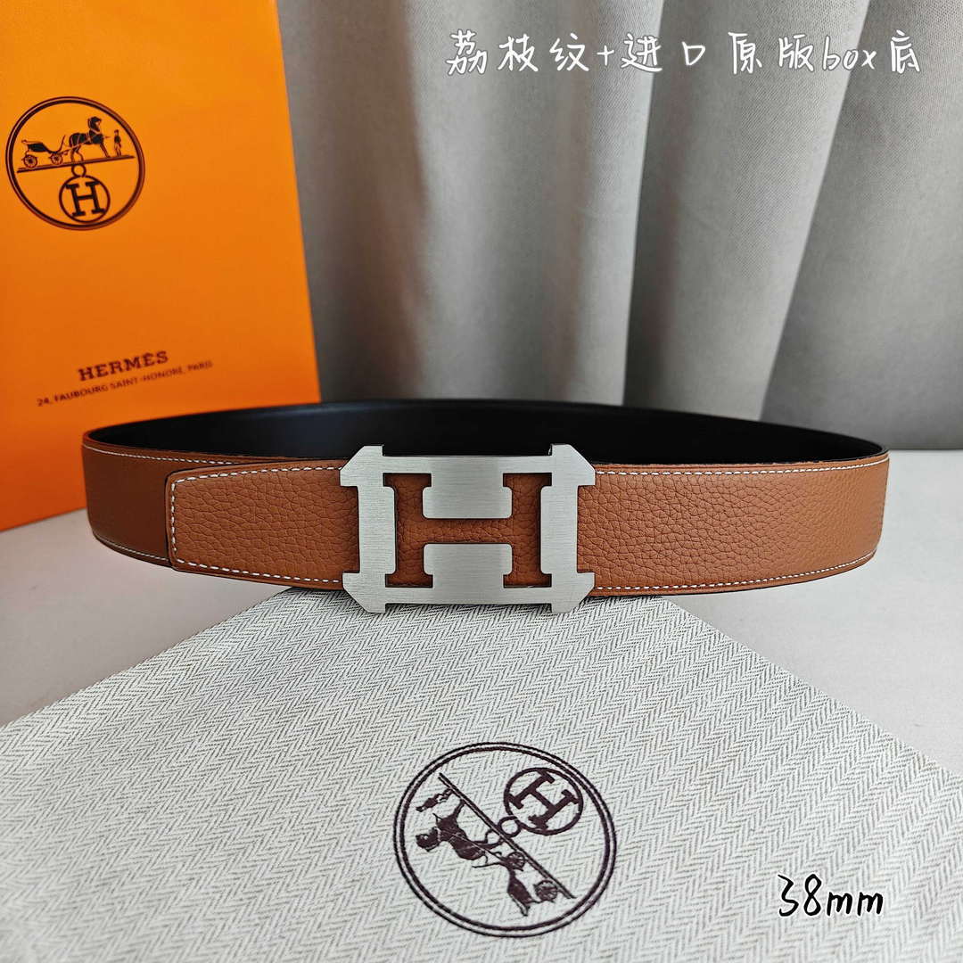 Hermes H077971CAVG085 H belt buckle & Reversible leather strap 38 mm H88023 - Gold / '--Please Select-- - View 2