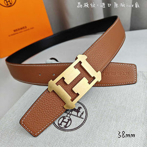 Hermes H077971CAVG085 H belt buckle & Reversible leather strap 38 mm H88023 - Gold / '--Please Select-- - View 3