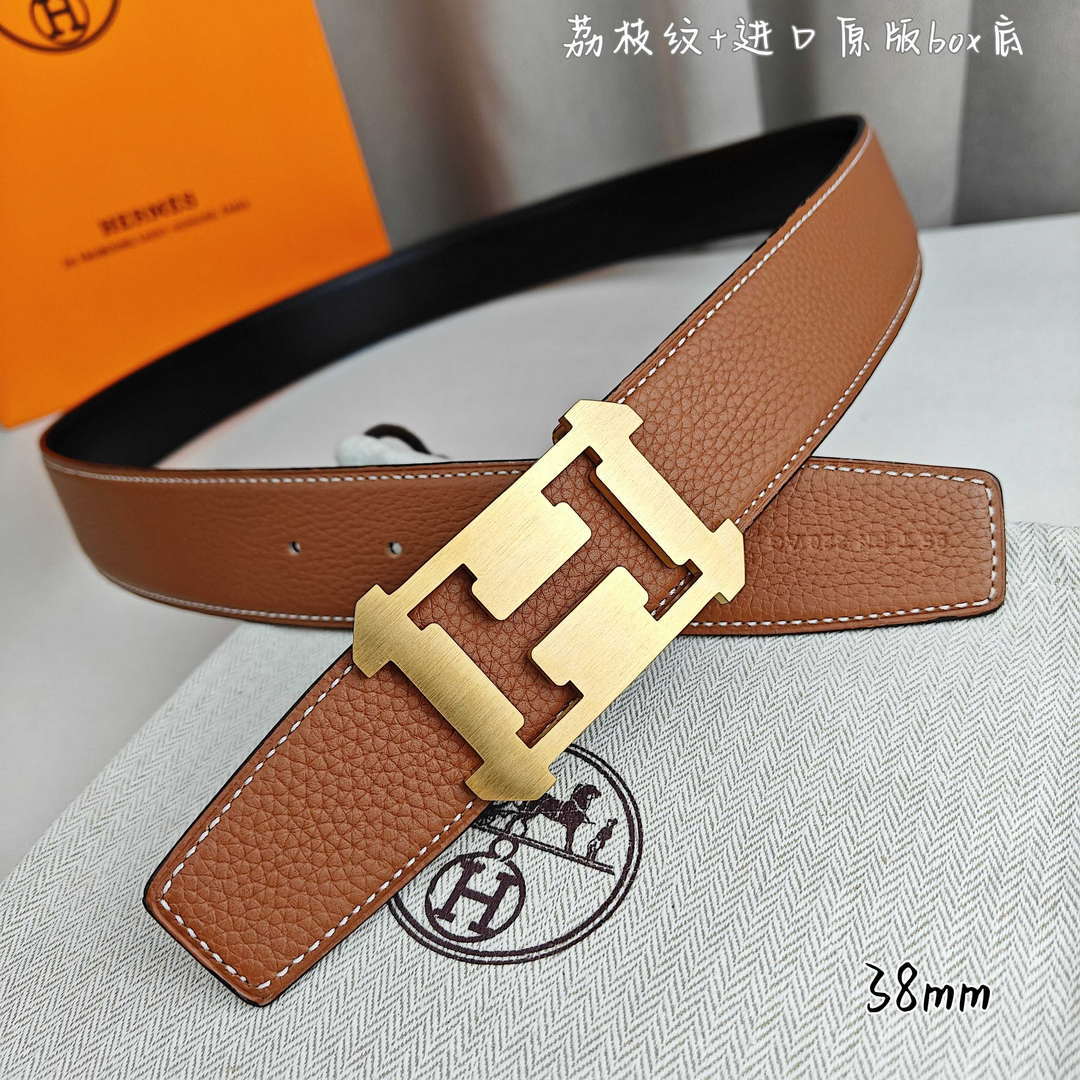 Hermes H077971CAVG085 H belt buckle & Reversible leather strap 38 mm H88023