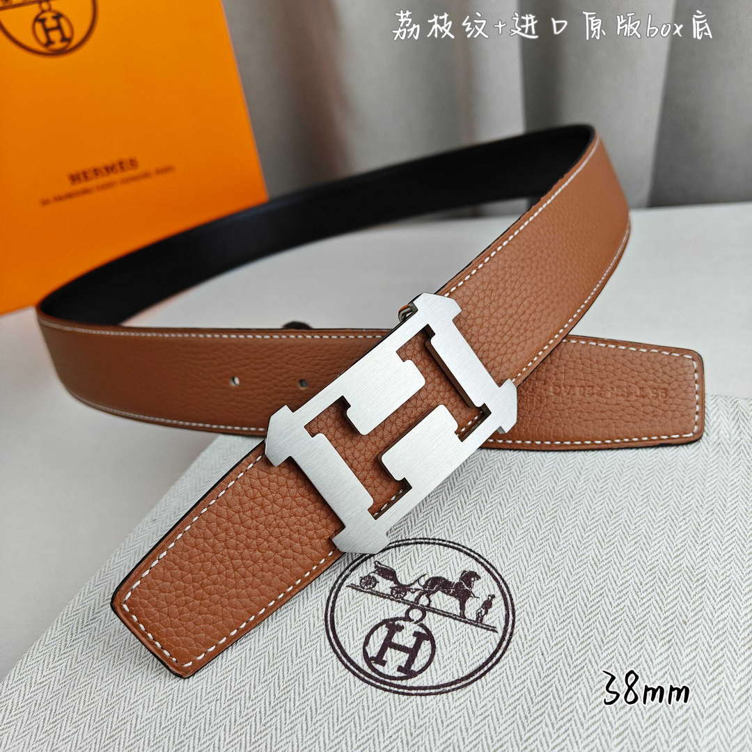 Hermes H077971CAVG085 H belt buckle & Reversible leather strap 38 mm H88023 - Gold / '--Please Select-- - View 4