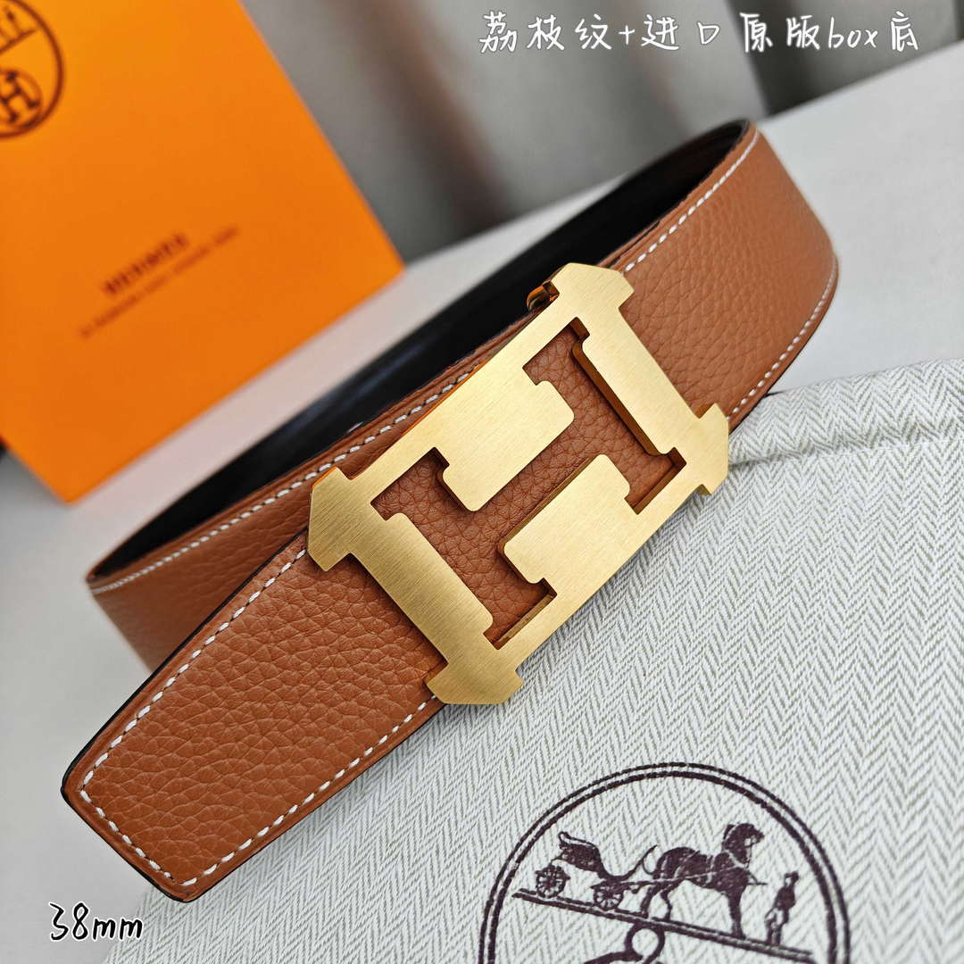 Hermes H077971CAVG085 H belt buckle & Reversible leather strap 38 mm H88023 - Gold / '--Please Select-- - View 5