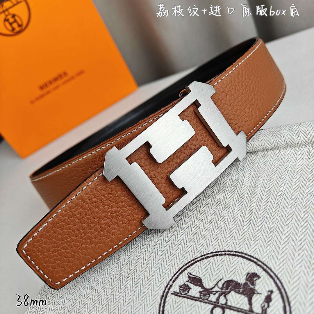 Hermes H077971CAVG085 H belt buckle & Reversible leather strap 38 mm H88023