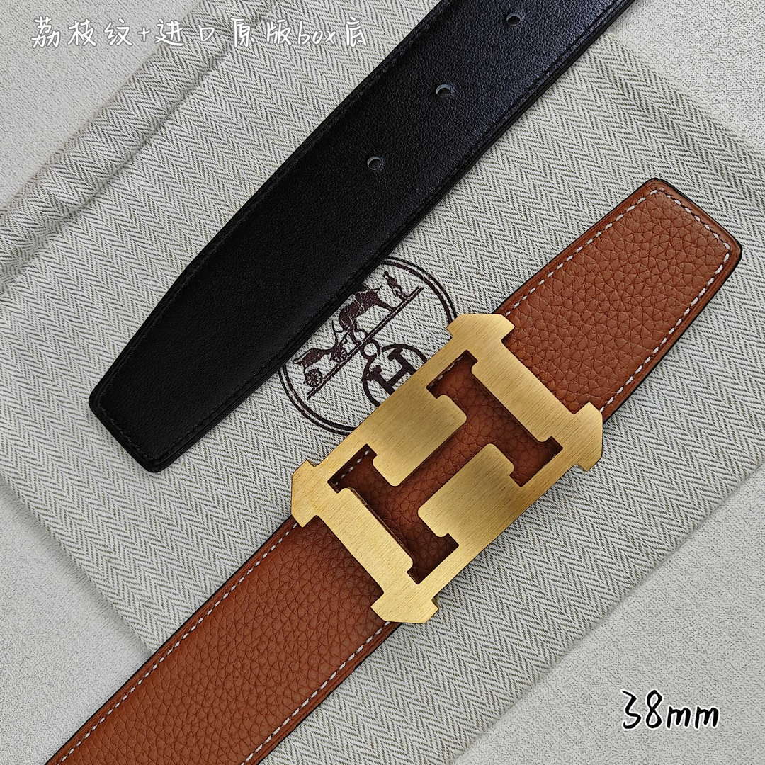 Hermes H077971CAVG085 H belt buckle & Reversible leather strap 38 mm H88023