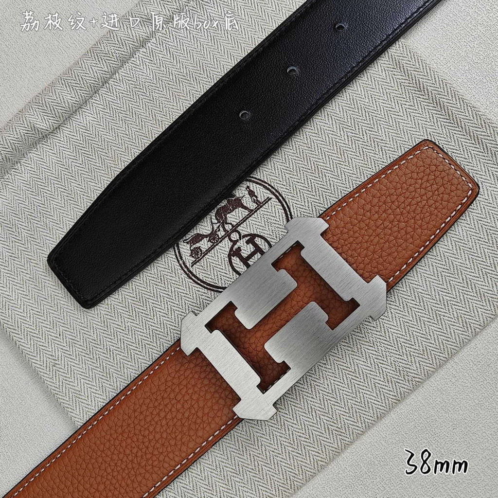Hermes H077971CAVG085 H belt buckle & Reversible leather strap 38 mm H88023