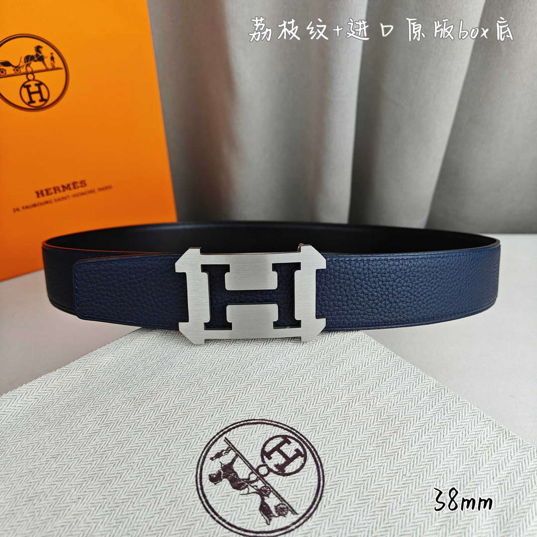 Hermes H077971CAVG085 H belt buckle & Reversible leather strap 38 mm H88024