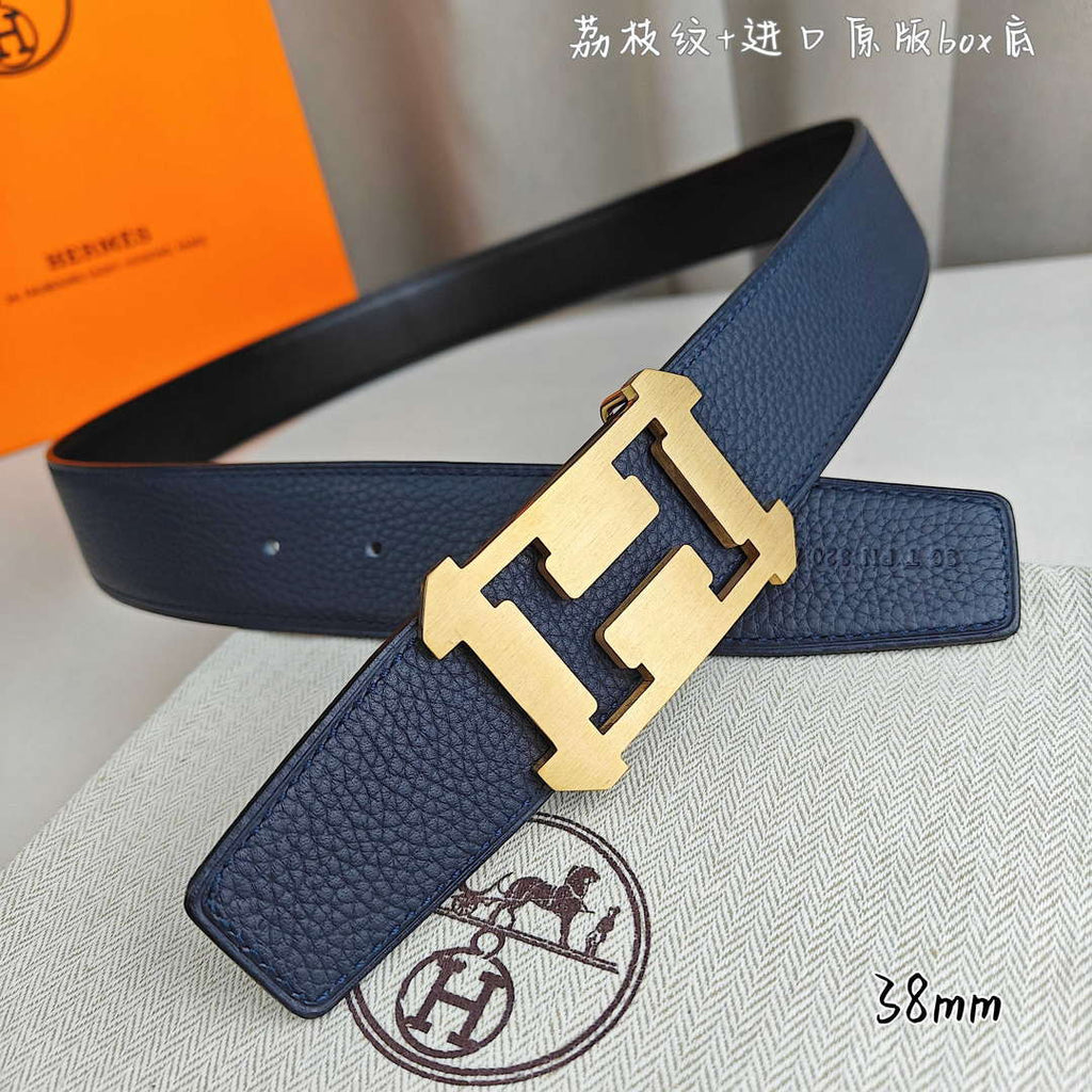 Hermes H077971CAVG085 H belt buckle & Reversible leather strap 38 mm H88024