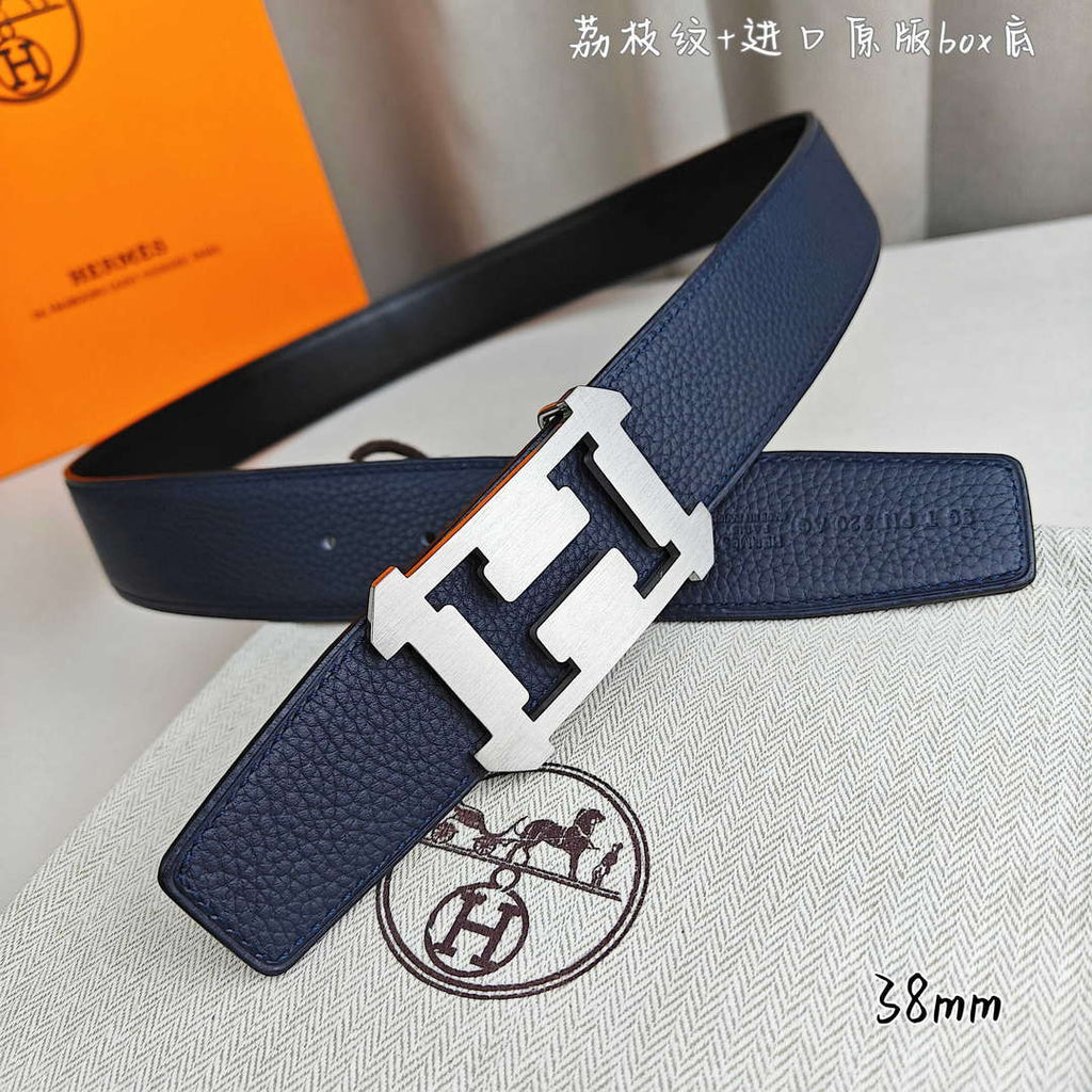 Hermes H077971CAVG085 H belt buckle & Reversible leather strap 38 mm H88024