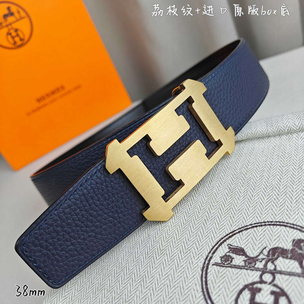 Hermes H077971CAVG085 H belt buckle & Reversible leather strap 38 mm H88024