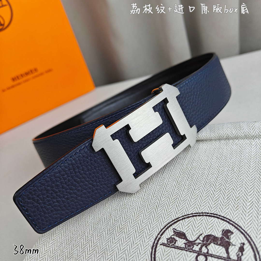 Hermes H077971CAVG085 H belt buckle & Reversible leather strap 38 mm H88024