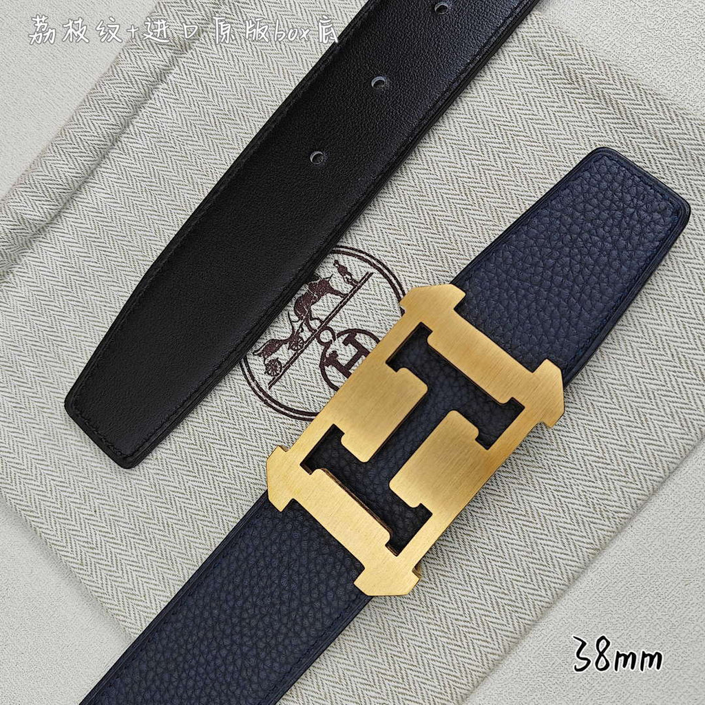 Hermes H077971CAVG085 H belt buckle & Reversible leather strap 38 mm H88024