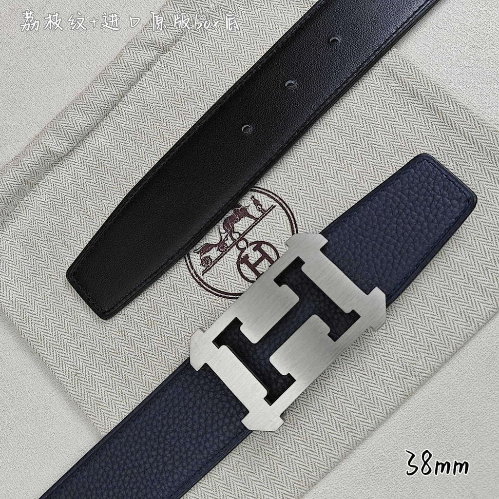 Hermes H077971CAVG085 H belt buckle & Reversible leather strap 38 mm H88024