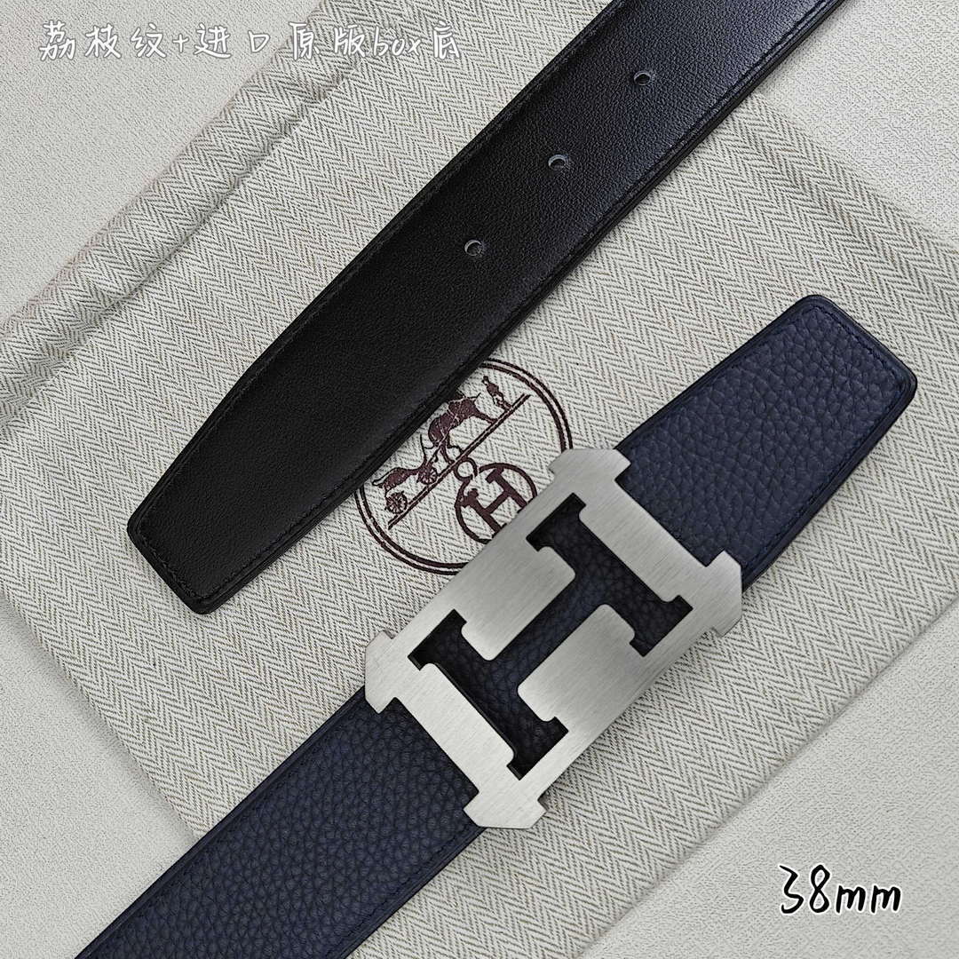 Hermes H077971CAVG085 H belt buckle & Reversible leather strap 38 mm H88024