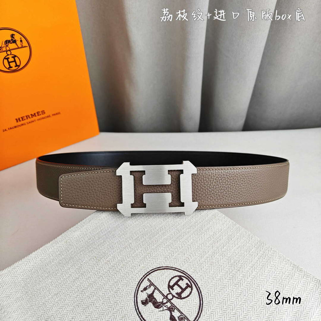Hermes H077971CAVG085 H belt buckle & Reversible leather strap 38 mm H88025