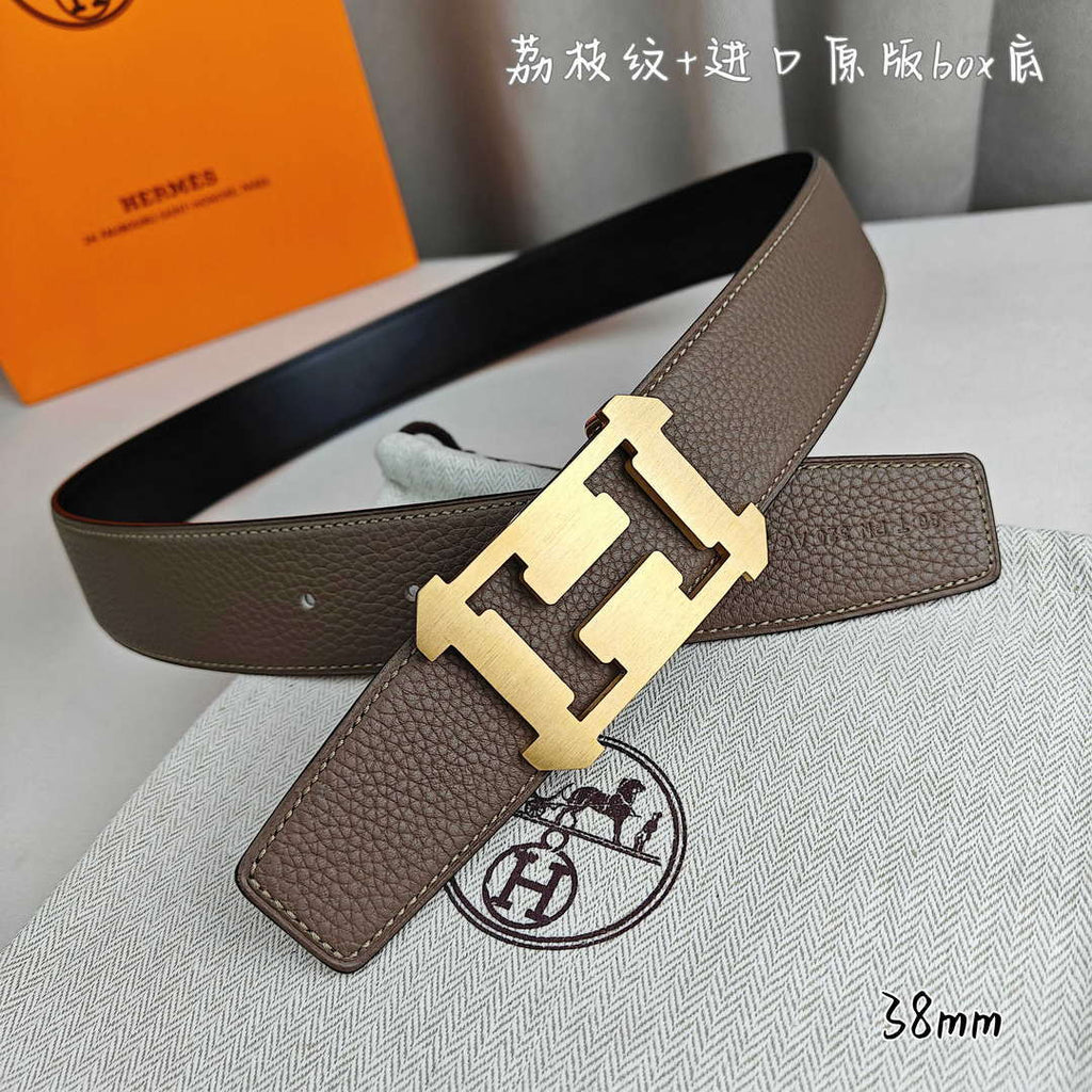 Hermes H077971CAVG085 H belt buckle & Reversible leather strap 38 mm H88025