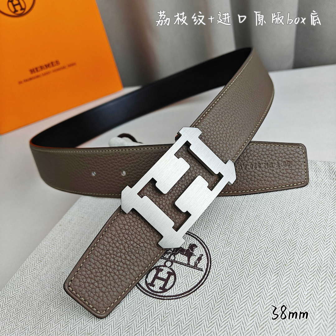 Hermes H077971CAVG085 H belt buckle & Reversible leather strap 38 mm H88025
