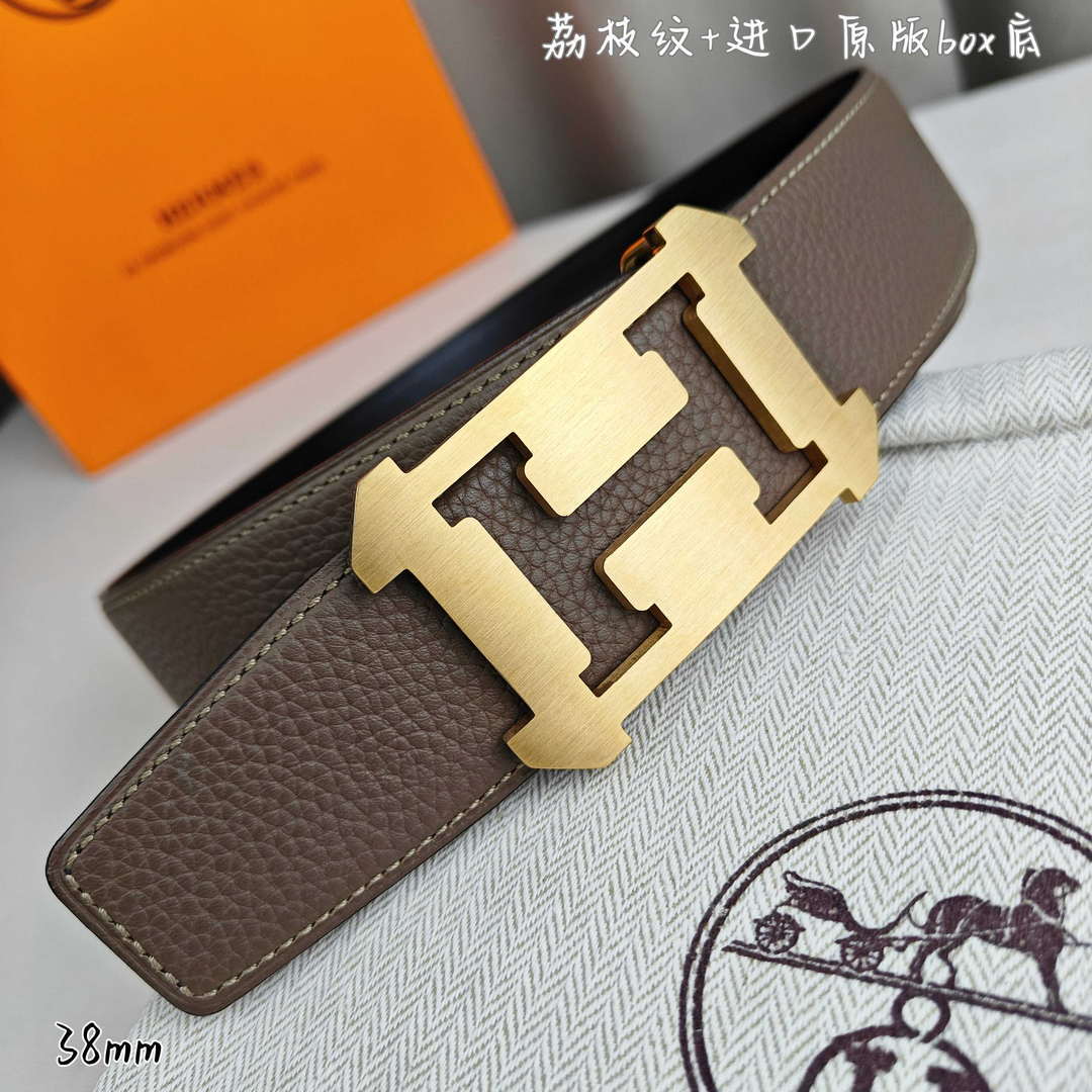 Hermes H077971CAVG085 H belt buckle & Reversible leather strap 38 mm H88025 - Gold / '--Please Select-- - View 5