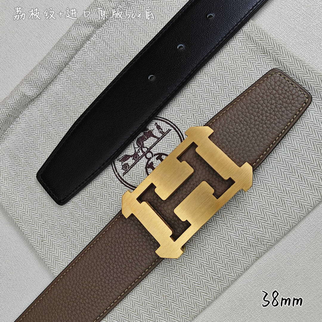 Hermes H077971CAVG085 H belt buckle & Reversible leather strap 38 mm H88025