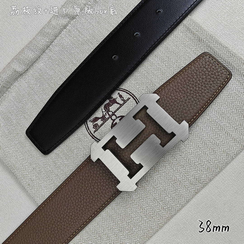Hermes H077971CAVG085 H belt buckle & Reversible leather strap 38 mm H88025
