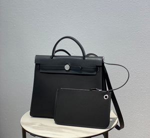 Hermes H082835CKAC Herbag Zip 31 Bag in Black Hunter Leather and Canvas H60028 - Default Title - View 3