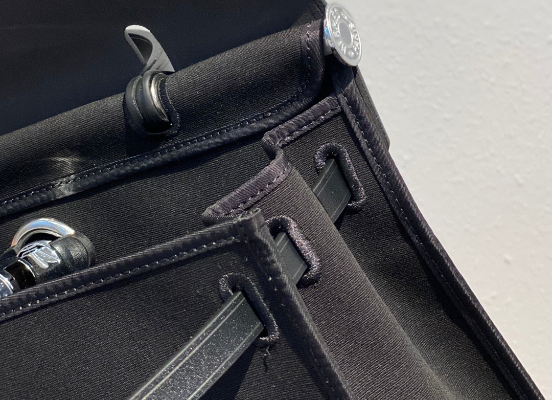 Hermes H082835CKAC Herbag Zip 31 Bag in Black Hunter Leather and Canvas H60028