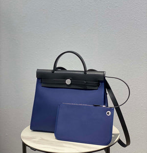 Hermes H082835CKAC Herbag Zip 31 Bag in Black Hunter Leather and Canvas H60029 - Default Title - View 3